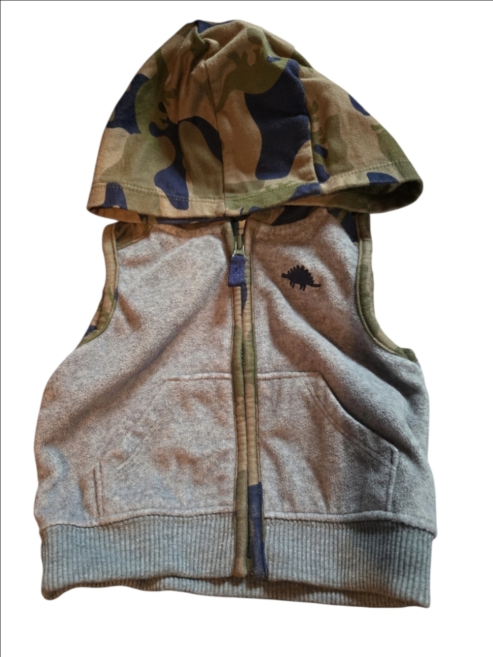 Carter's Gray And Camo Sleeveless Hoodie Vest - 3M